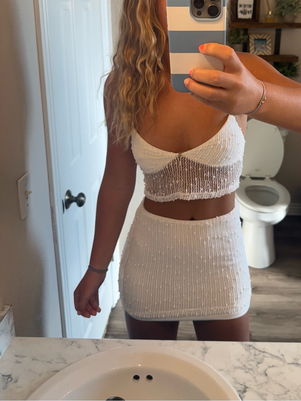 Princess Polly White Beaded Knit Crop Top & Skirt Set - Picture 2 of 2